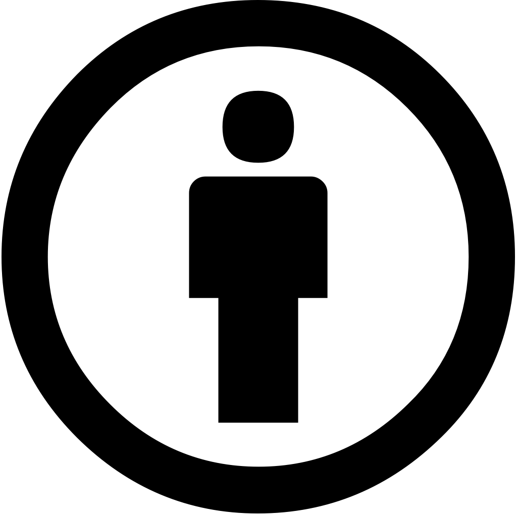 Black circle with stick-figure person in middle