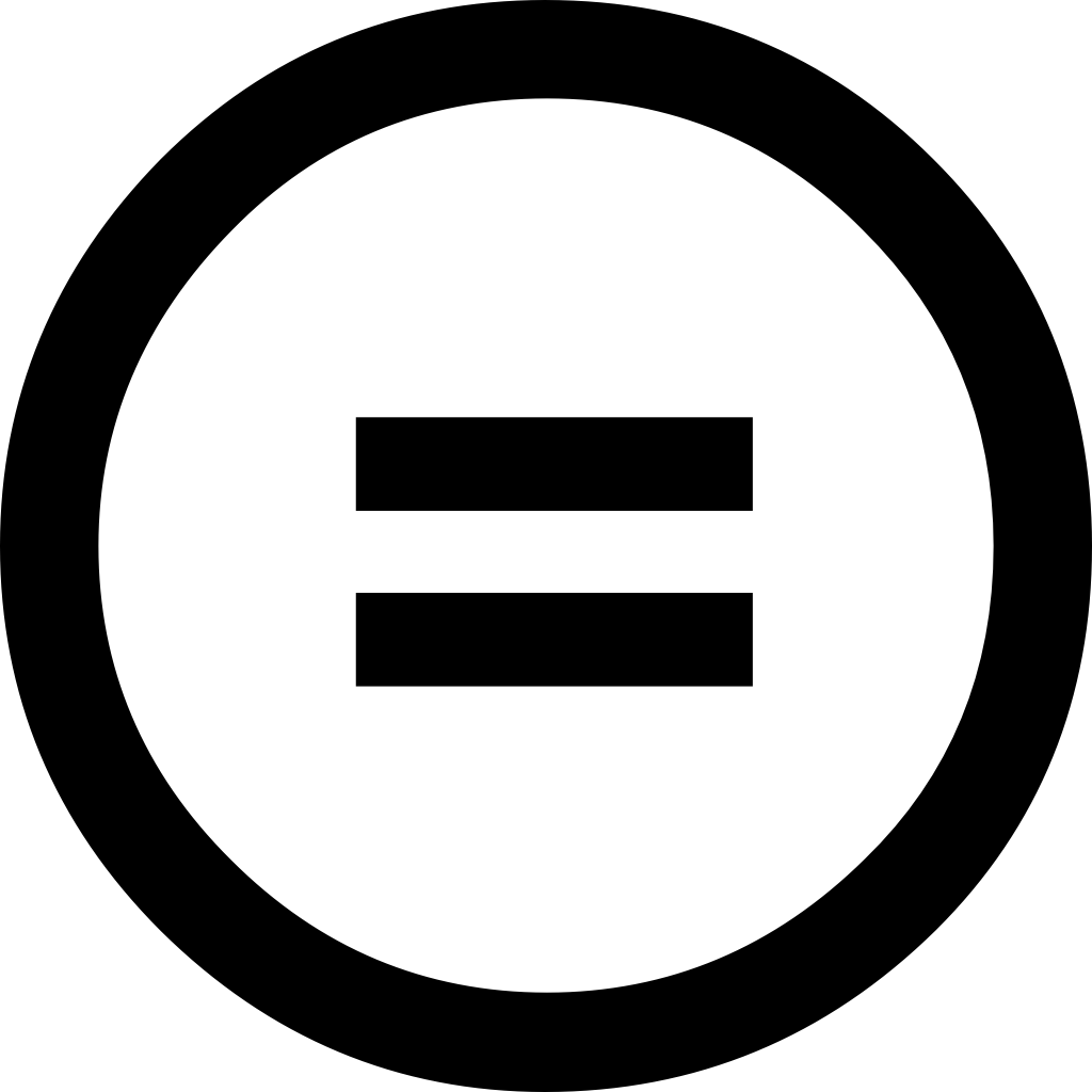 Black circle with 2 parallel lines (equal sign) in the middle