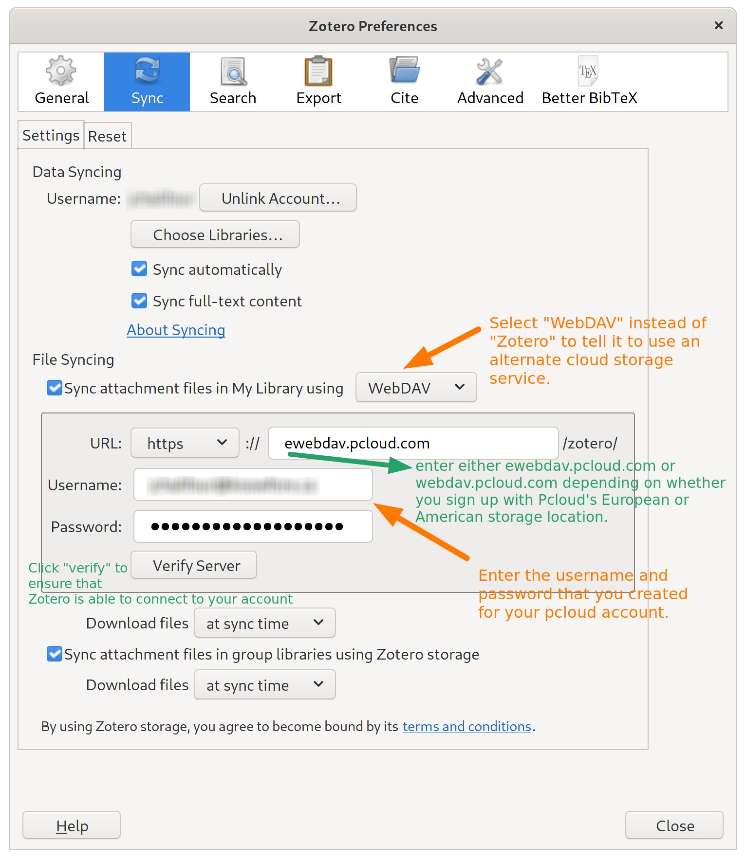 sync zotero library with webdav