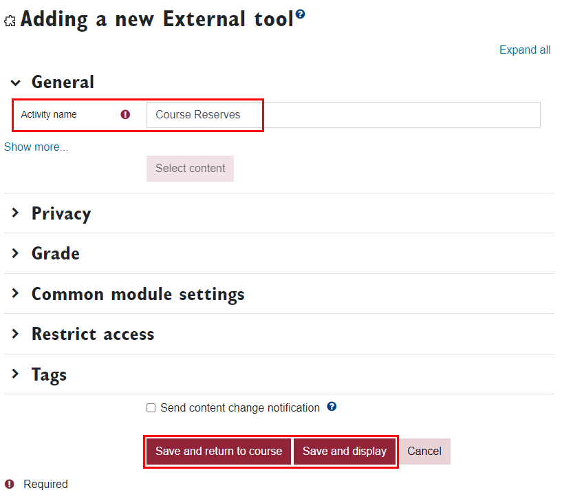 Adding course reserves tool