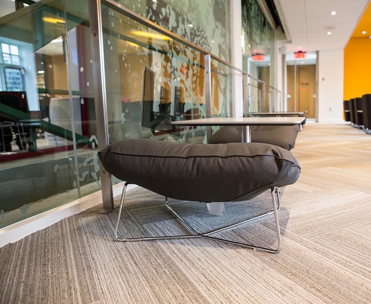 View of a comfy low seat in the Friends of the library room