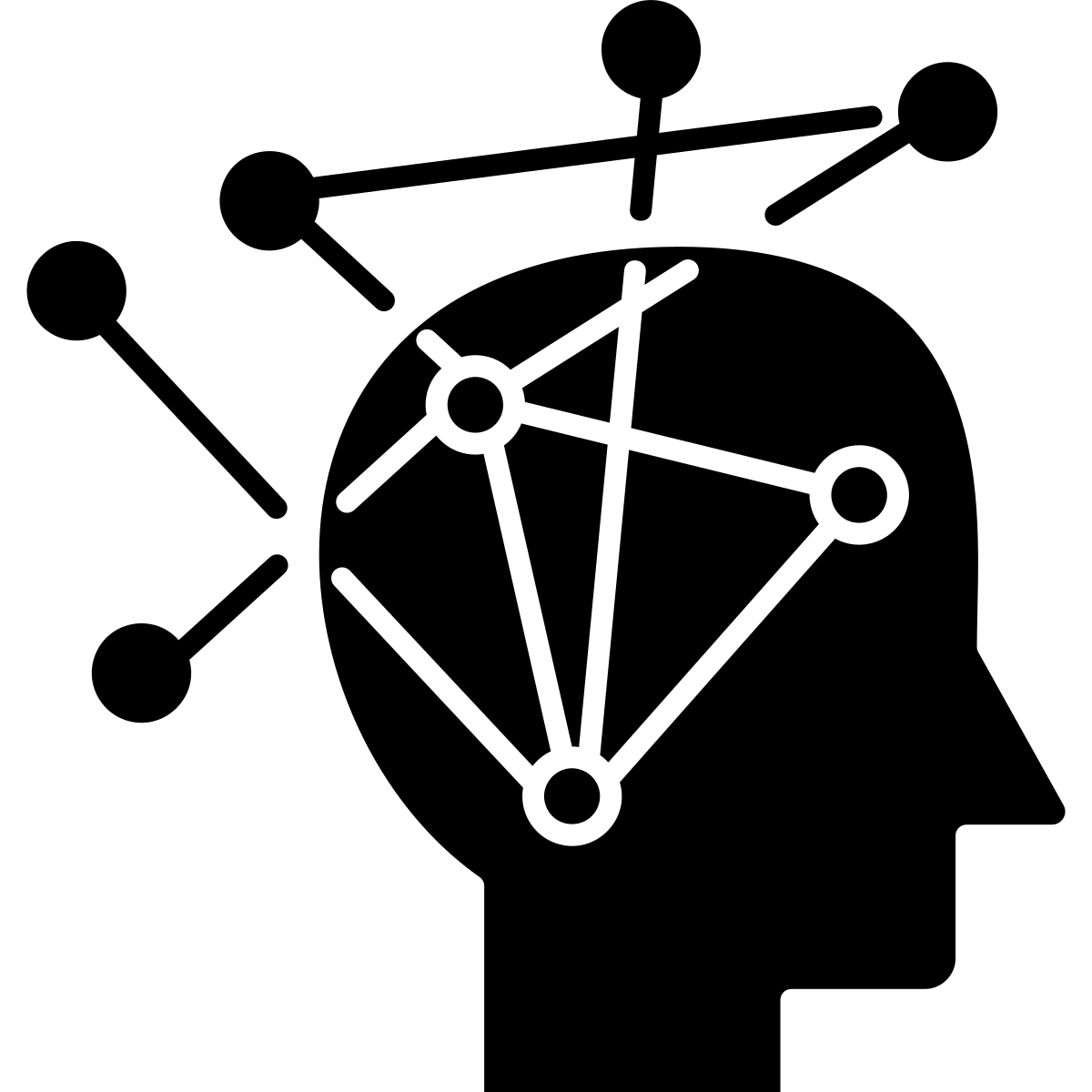 graphic of a networked graph over the outline of a human head