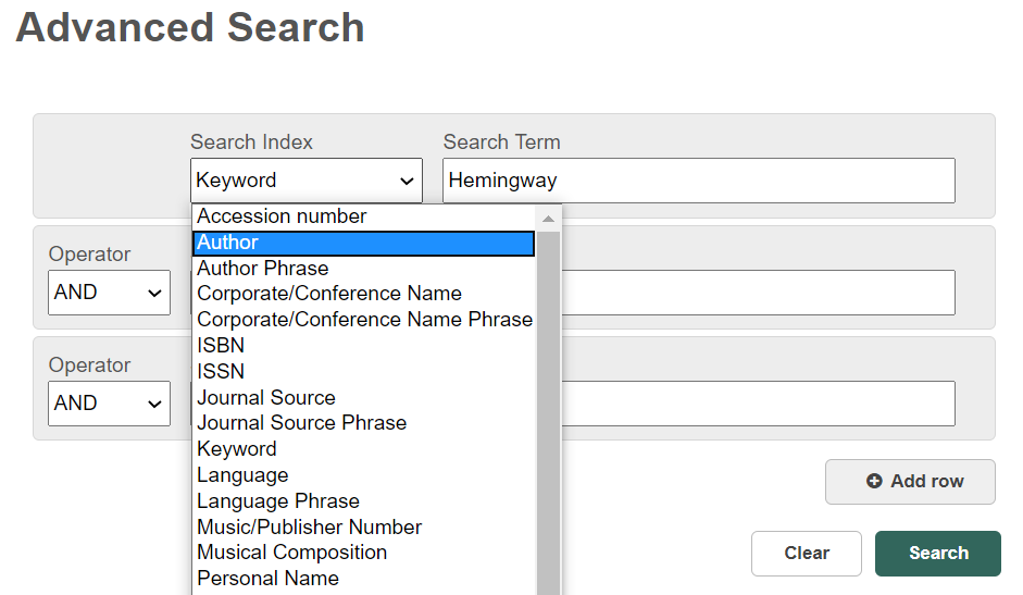 Advanced search using Author index in Sofia Discovery tool