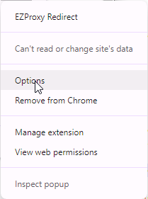 Screenshot of ezproxy redirect extension menu