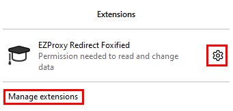 Screenshot of ezproxy redirect extension menu