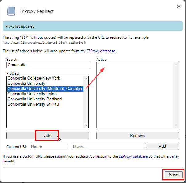 Screenshot of ezproxy's options setup