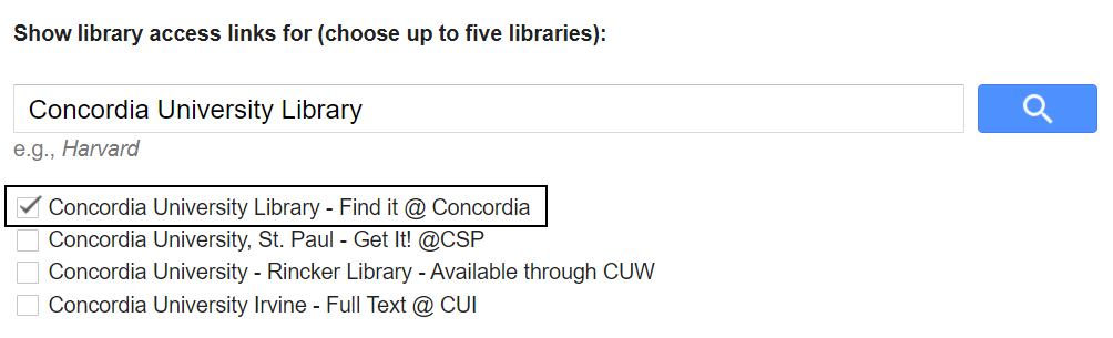 Select Concordia University Library under Library Links