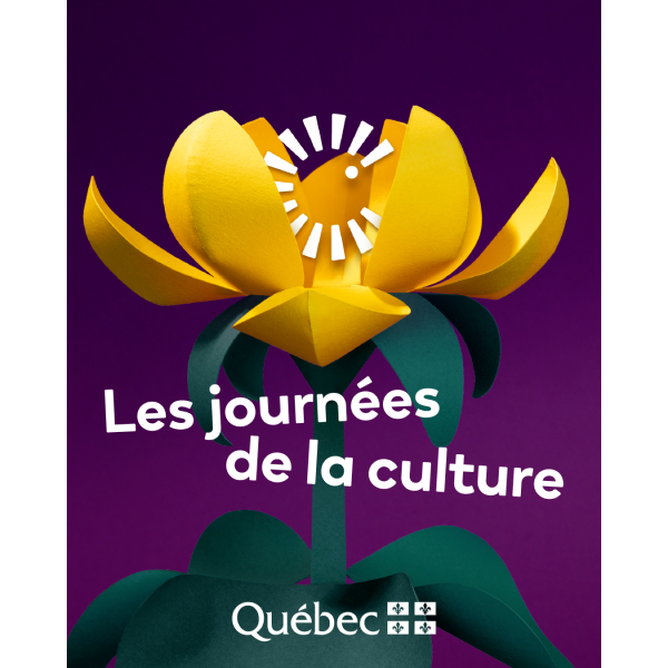 yellow flower on a purple backgournd with les journees de la cultures on top