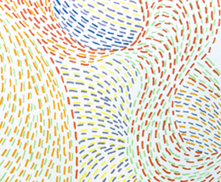 Series of dotted lines in orange, green, blue, yellow and red in curvilinear shapes.