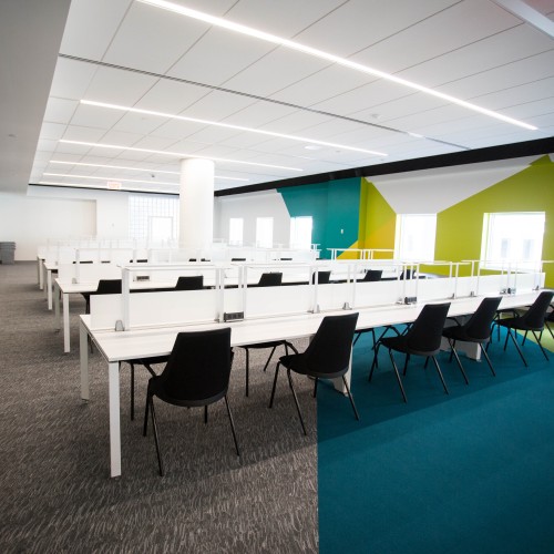 Tables and chairs in a reading room