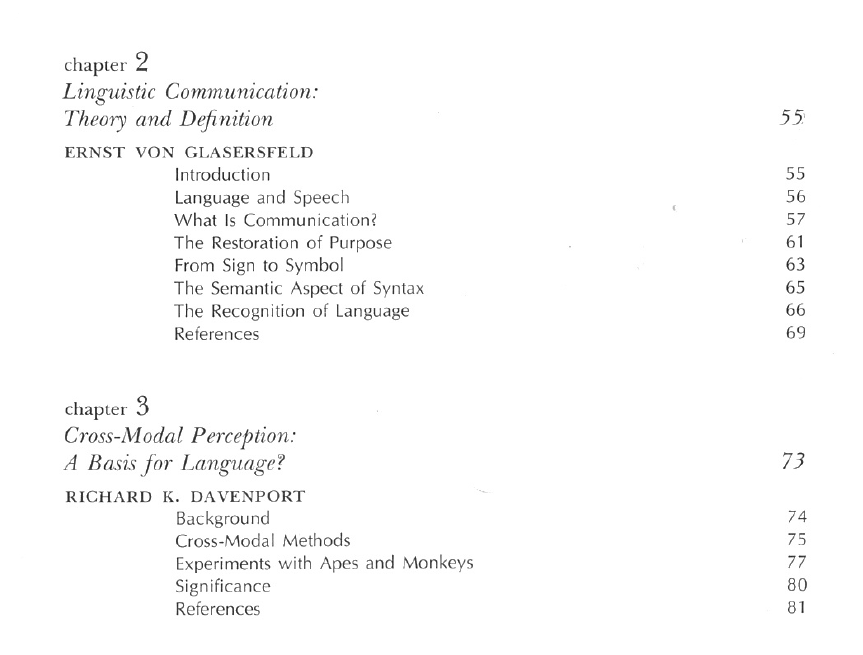 Language Learning by a Chimpanzee table of contents