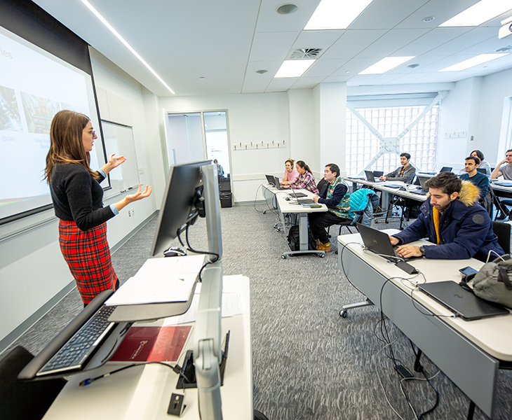 Librarian teaching a workshop in the Webster Library at Concordia